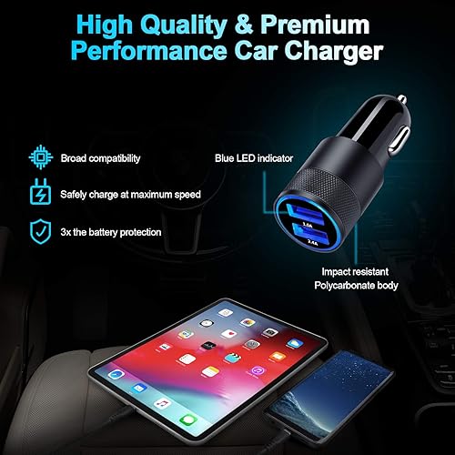 Miniatura 3 de Cargador de coche rápido, paquete de 2 adaptadores de coche de carga rápida de 3.4A, cargador USB de doble puerto para iPhone 16e 16 15 14 13 12 11