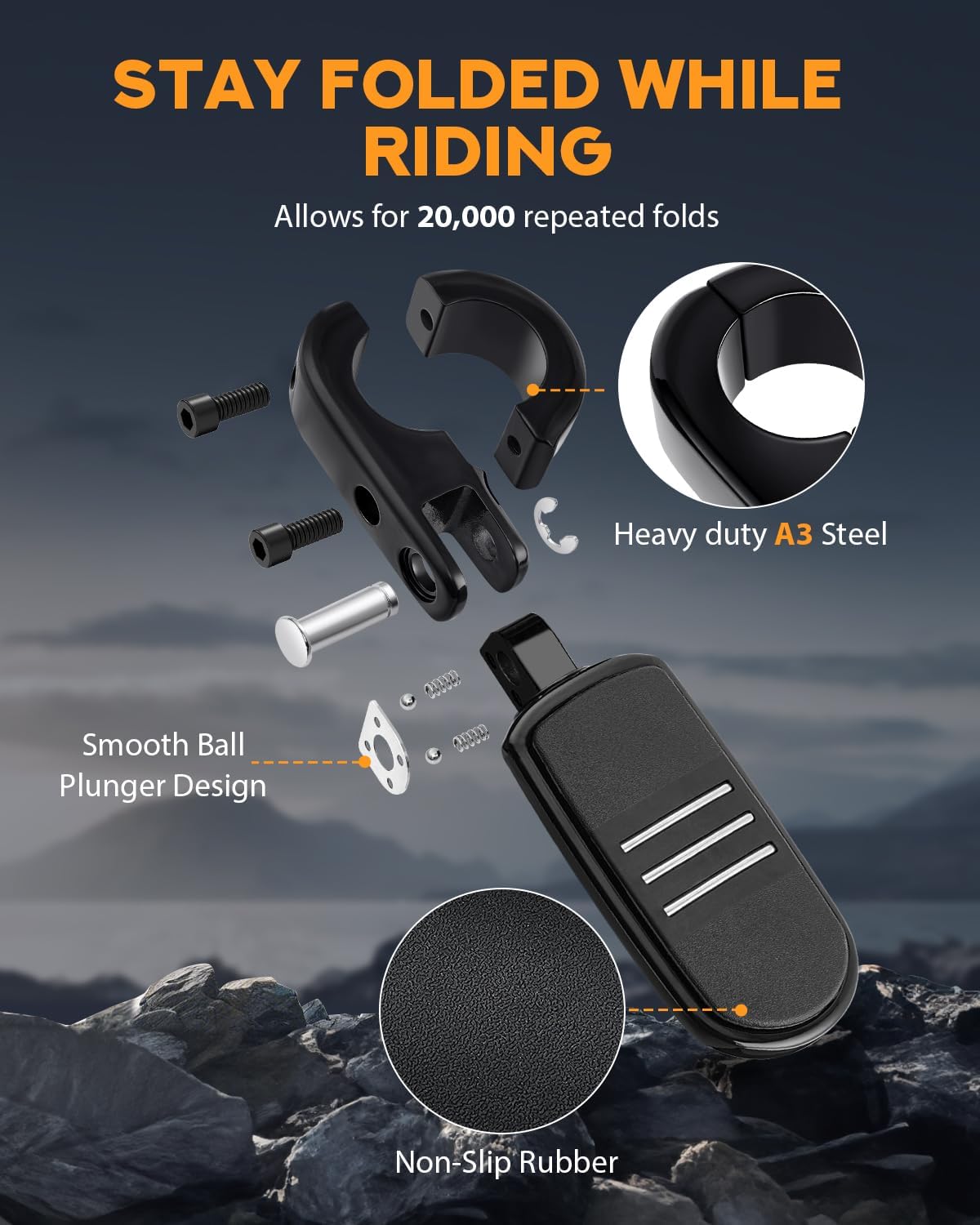 PBYMT Highway Pegs, P-Clamp A3 Steel Highway Footpegs Footrest Fit For 1.25''(32mm) Crash Bars Compatible with Harley Davidson Touring Black