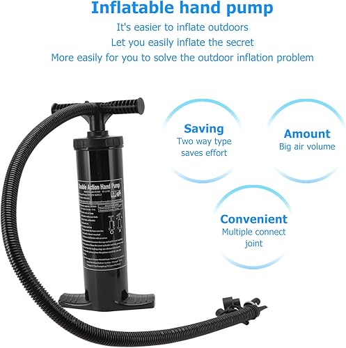 Miniatura 3 de Bomba de aire manual Inflador manual Inflado rápido Flujo de aire de gran capacidad con válvula universal Accesorios para barcos de goma, balsas