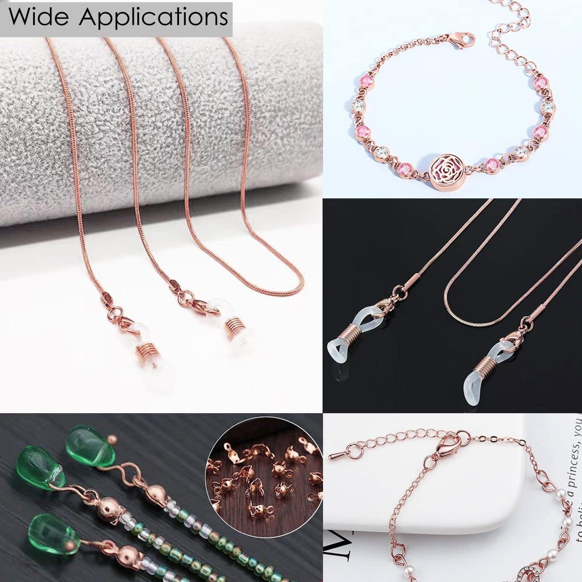 800 Pcs Jewelry Making Accessories Set with 100 Pieces Lobster Claw Clasp 200 Pieces Bead Tips Knot Covers and 500 Pieces Open Jump Ring Connectors DIY Jewelry Making Supplies(Rose Gold) - Image 6