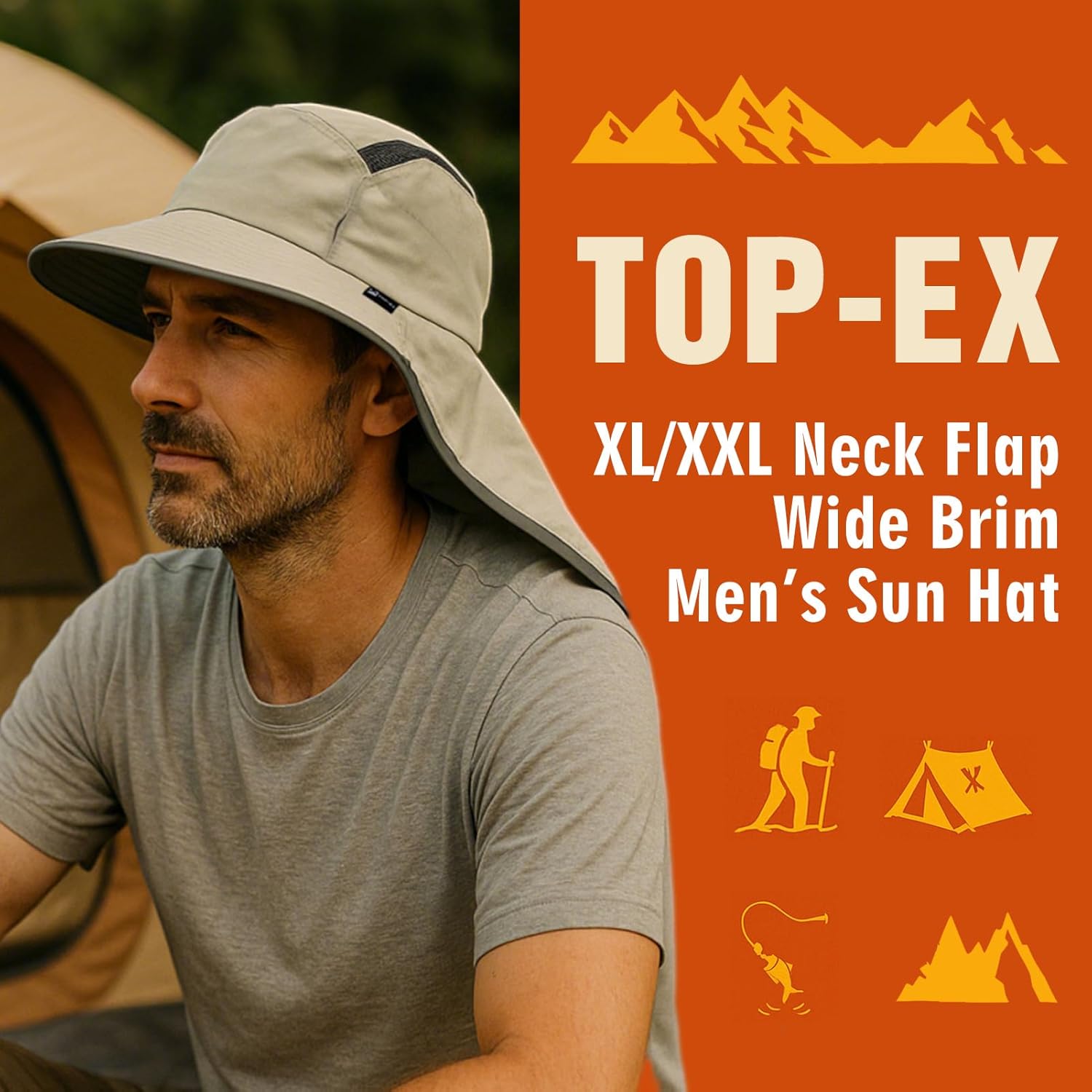 TOP-EX M/L/XL/XXL Unisex Mens Sun Hat with Neck Flap Sunglass Lock UPF 50 Wide Brim Fishing Hats Waterproof & Packable - Image 2