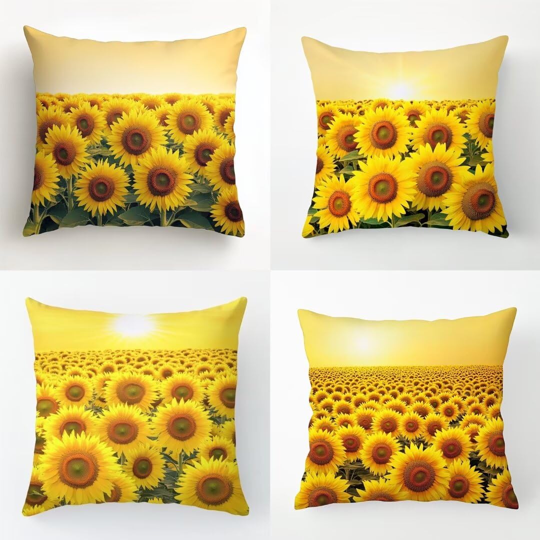 Housses de coussins en lin jaune tournesol 50x50cm pour décorer le salon et le patio