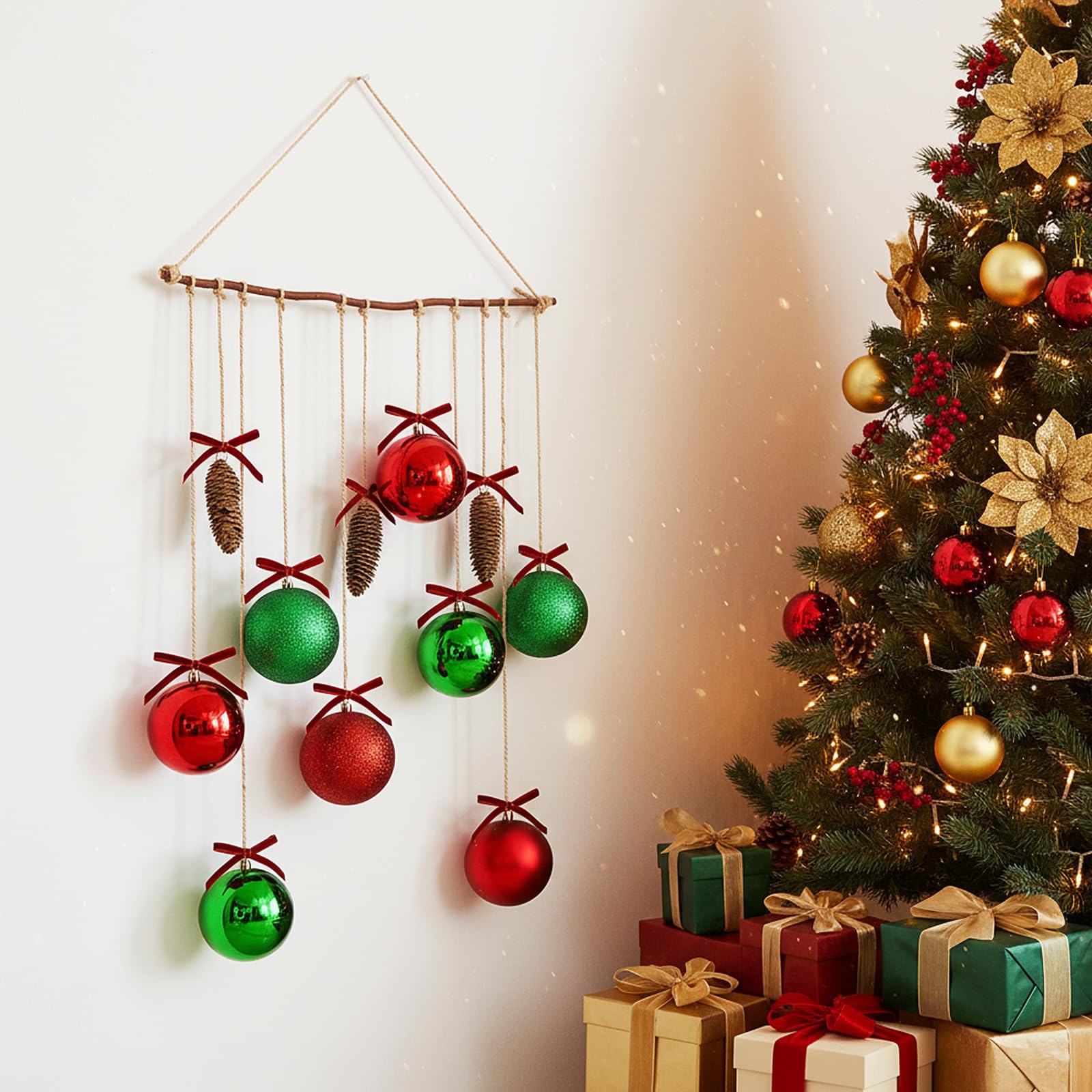GlikCeil Grande boule de Noël à suspendre - Décoration murale bohème rustique pour Noël, salon, salle à manger, salle de bain, chambre à coucher, cuisine
