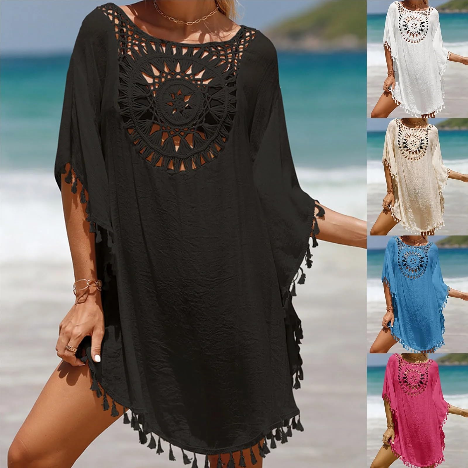 Copri Costume Mare Donna Copricostume da spiaggia da donna, bikini, costume da bagno, piccolo nappa, vestito traforato, ampio e solido, copricostume da spiaggia