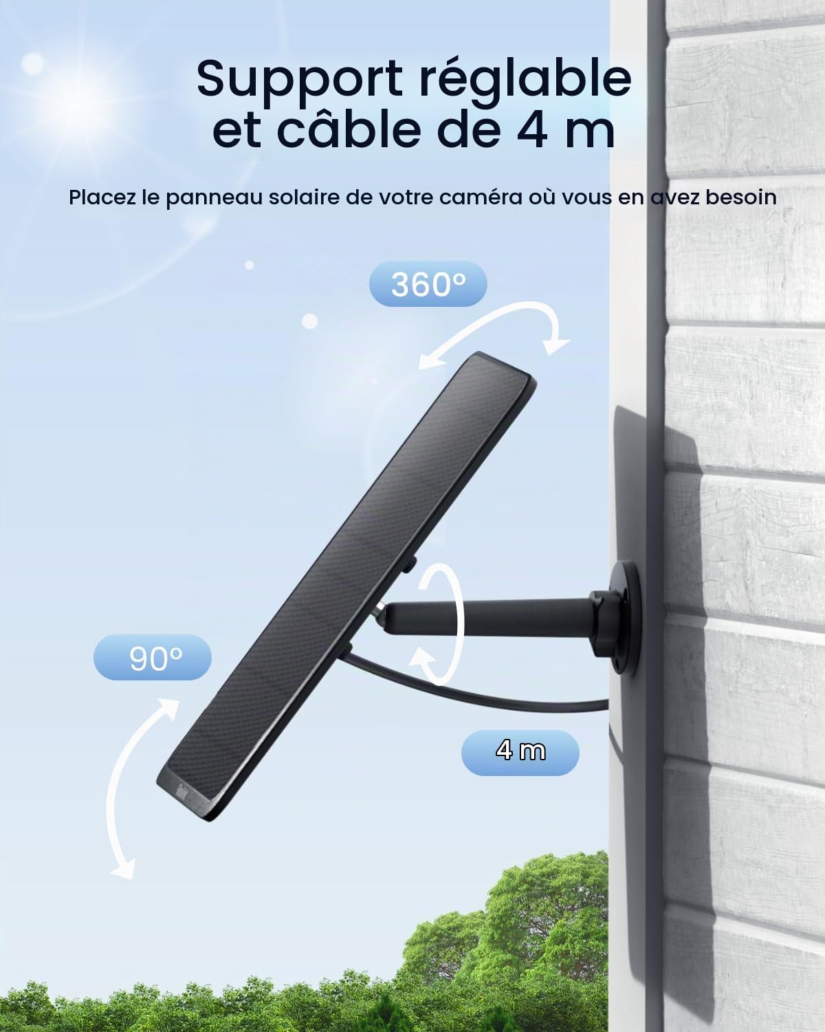 Reolink Panneau solaire 12 W noir, alimentation solaire non-stop | Compatible avec TrackMix/Argus PT Ultra/Duo 2/Eco Ultra/3 Ultra, étanche, REOLINK Solar Panel 3