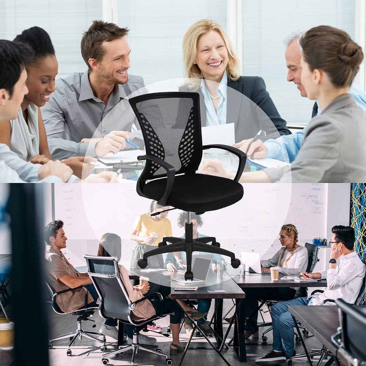 Ergonomic Office Chair Computer Desk Chair Mid Back Mesh Chair with Lumbar Support & Armrest, Adjustable Height Swivel Task Chair for Women Men Adult, Black