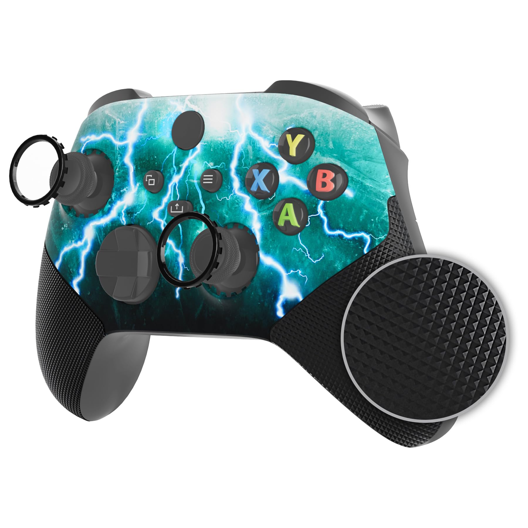 eXtremeRate ASR Version Redesigned Shell for Xbox Core Wireless Controller - Performance Rubberized Grip, Anti Sticks Rubbing Rings - Custom Faceplate for Xbox Series X &amp; S - Green Storm Thunder