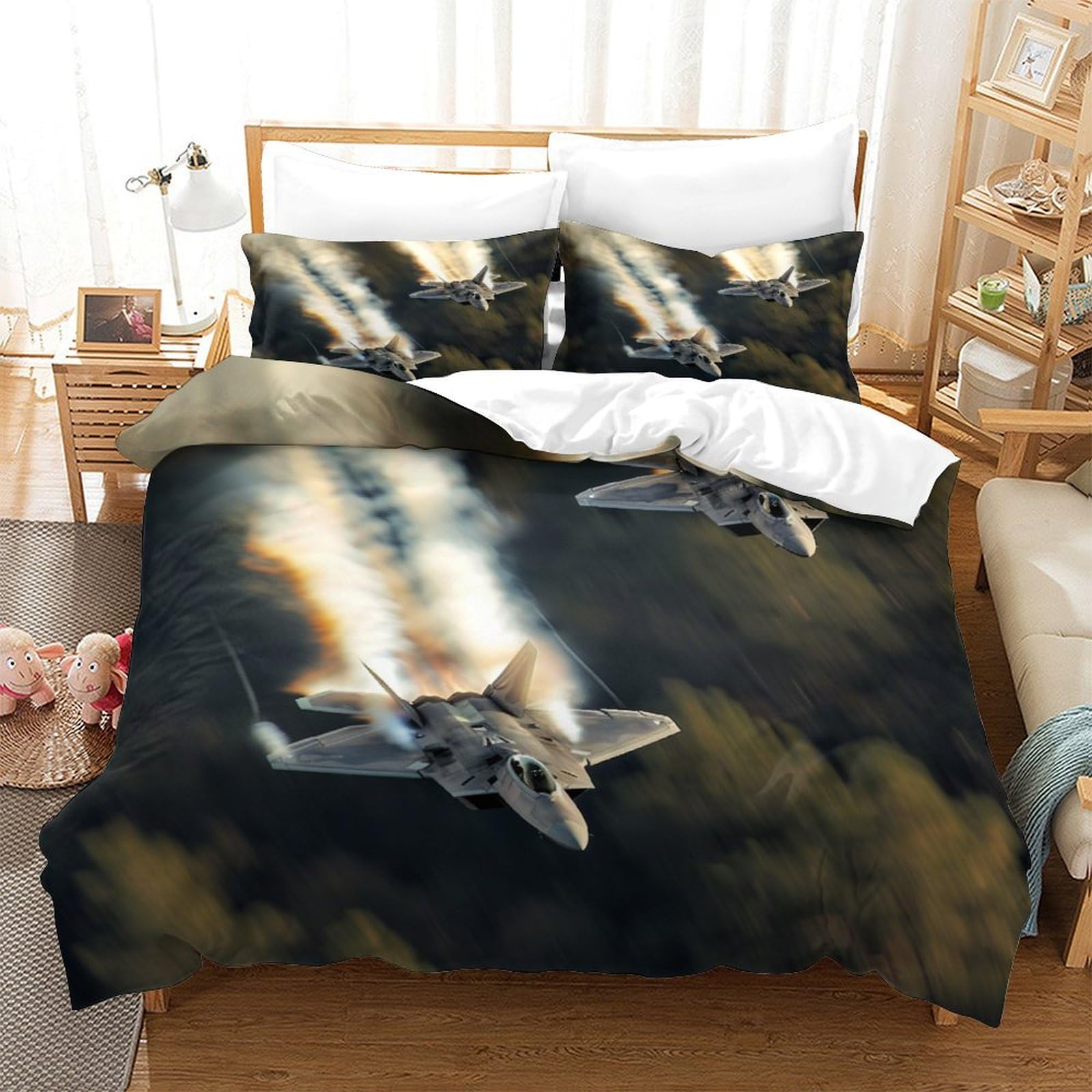 P1S9U7W5Y 3D Printed Fighter Jet Duvet Cover Set 3pcs Microfiber Aircraft Bedding Set Double（200x200cm）