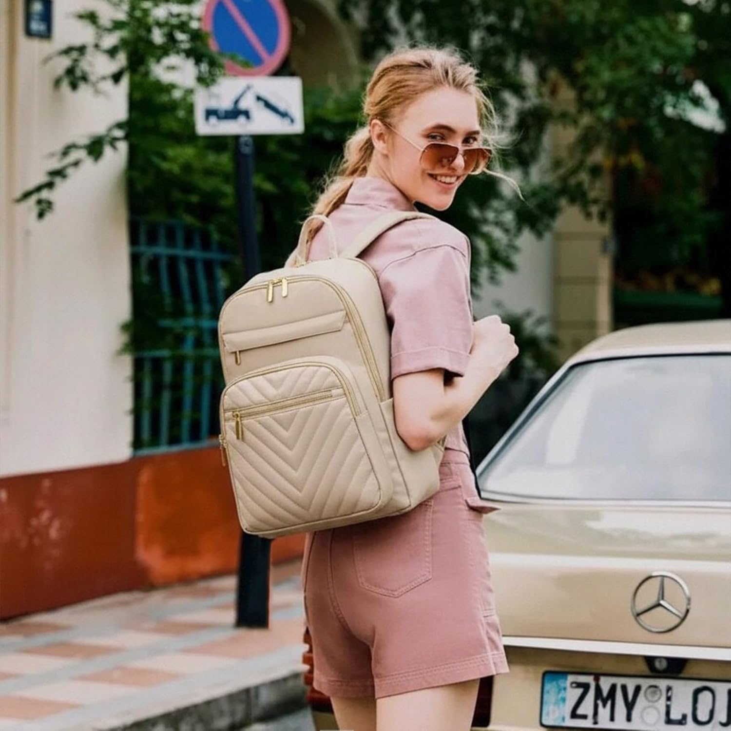 GAEKEAO Laptop Backpack Purse for Women 15.6 Inch Travel Computer Bags Fashion Casual Daypacks for Work College Business Beige