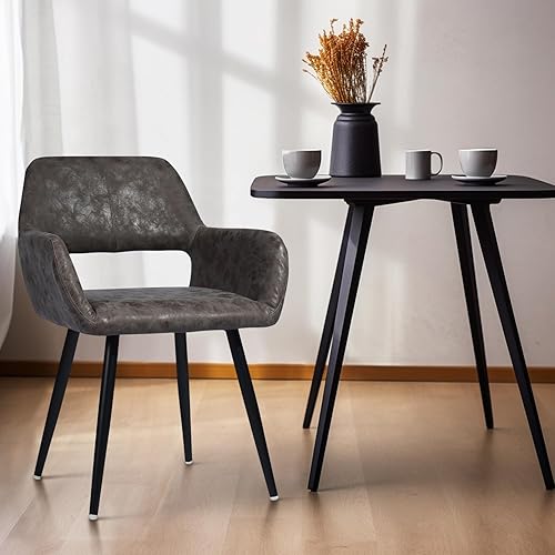 FurnitureR Silla de comedor moderna con respaldo tapizado para comedor, sala de estar, cocina, piel sintética marrón