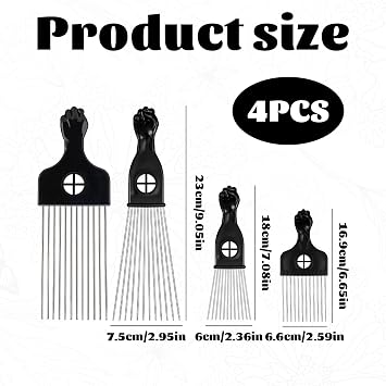4 Pcs Afro Comb,Stainless Steel Hair Pick,Afro Hair Comb,Wide Tooth Comb Professional Afro Pick for Women/Men,for Hair Care and Styling Afro Curly Hair Style