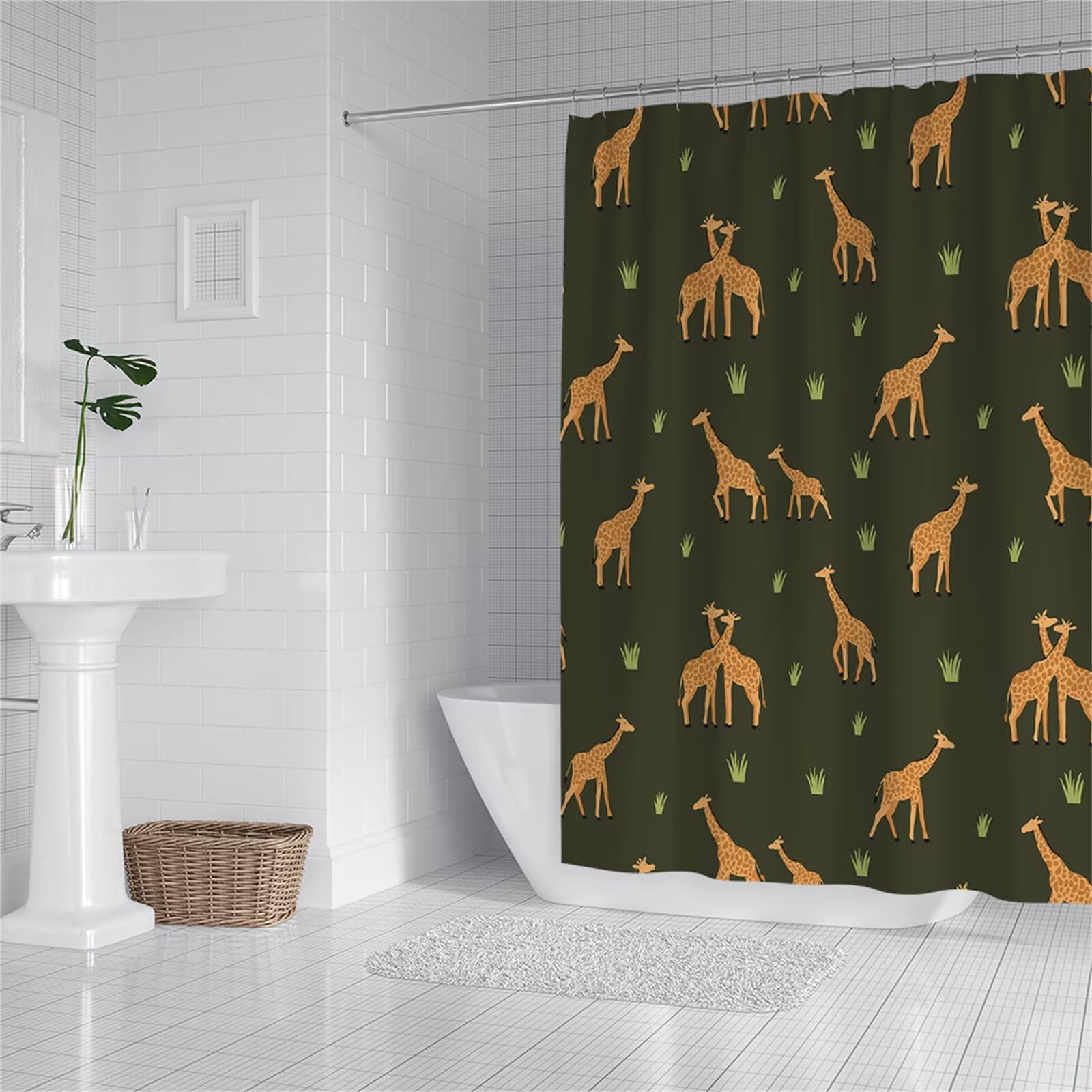 Rideau douche 100x180 cm girafe imperméable rideau baignoire avec ourlet lesté yl-652