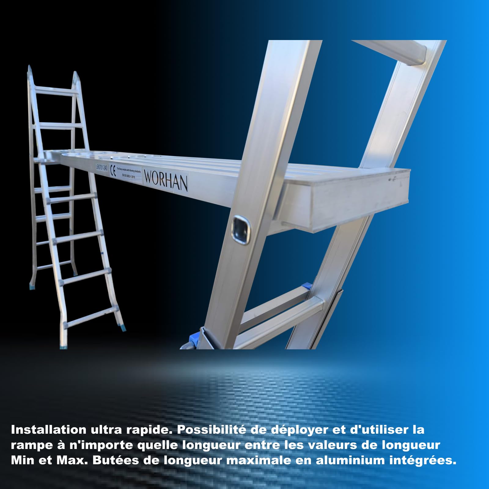 Plateforme Extensible de Travail Télescopique Planche Extra Robuste jusqu'à 300kg avec 2 Poignées Surface Gravée Antidérapante TP300
