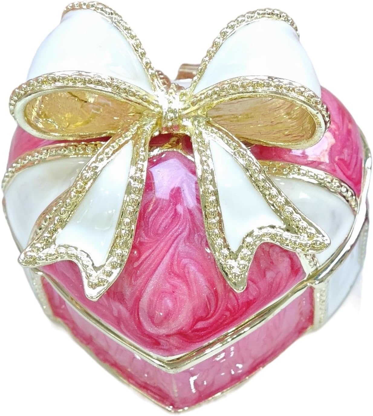 Mini Trinket Box, Hinged Vintage Jewelry Box Metal Enameled Decorative Box Ring Earrings Jewelry Organizer Bow-knot Heart Shape Gift Box for Women Girls Wedding Birthday, Hot Pink