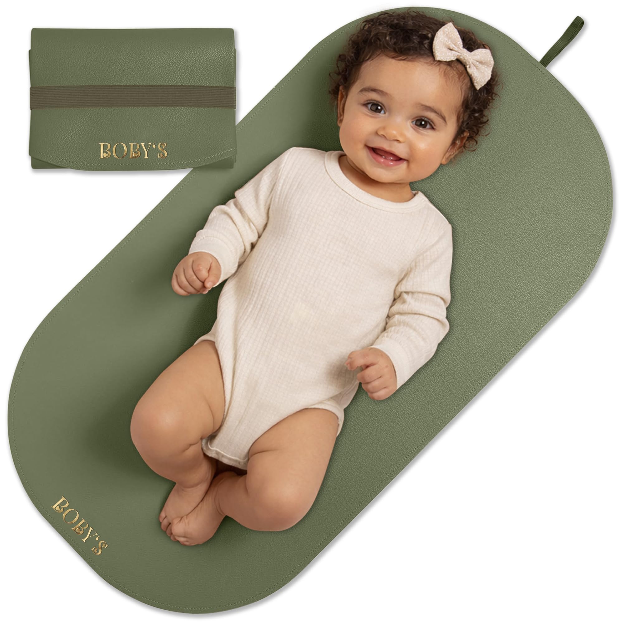 Wickelunterlage für unterwegs Baby Wickelmatte wasserdicht & abwaschbar faltbare Reise Wickelauflage aus veganem Leder Wickeltischauflage kompakt für Wickeltasche hygienisch Neugeborene (Sage Green)