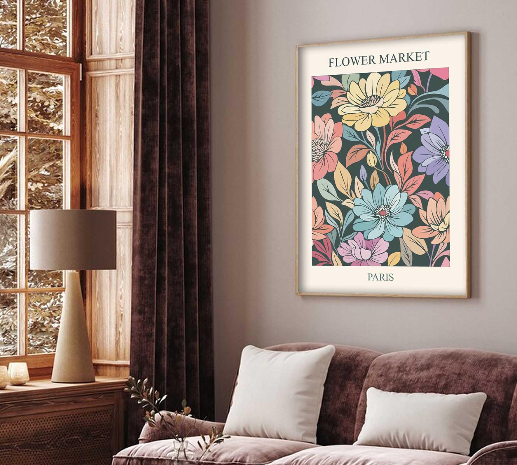ag.art deco Pack of 3 Wall Art 40x50cm Wooden Frame Wall Decor, Flower Market - Image 5