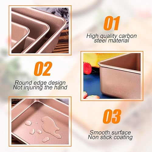 Miniatura 5 de UOIENRT Paquete de 2 bandejas para hornear de 9 x 7 pulgadas, bandeja antiadherente para hornear, bandeja rectangular para galletas, brownie, molde