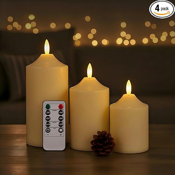 ANGELLOONG Battery Operated Candles with Timer, LED Flameless Candles Flickering with Remote, Fake Electric Pillar Candles for Holiday Party Wedding Home Decor, Dotted ANGELLOONG Battery Operated Candles with Timer, LED Flameless Candles Flickering with Remote, Fake Electric Pillar Candles for Holiday Party Wedding Home Decor, Dotted