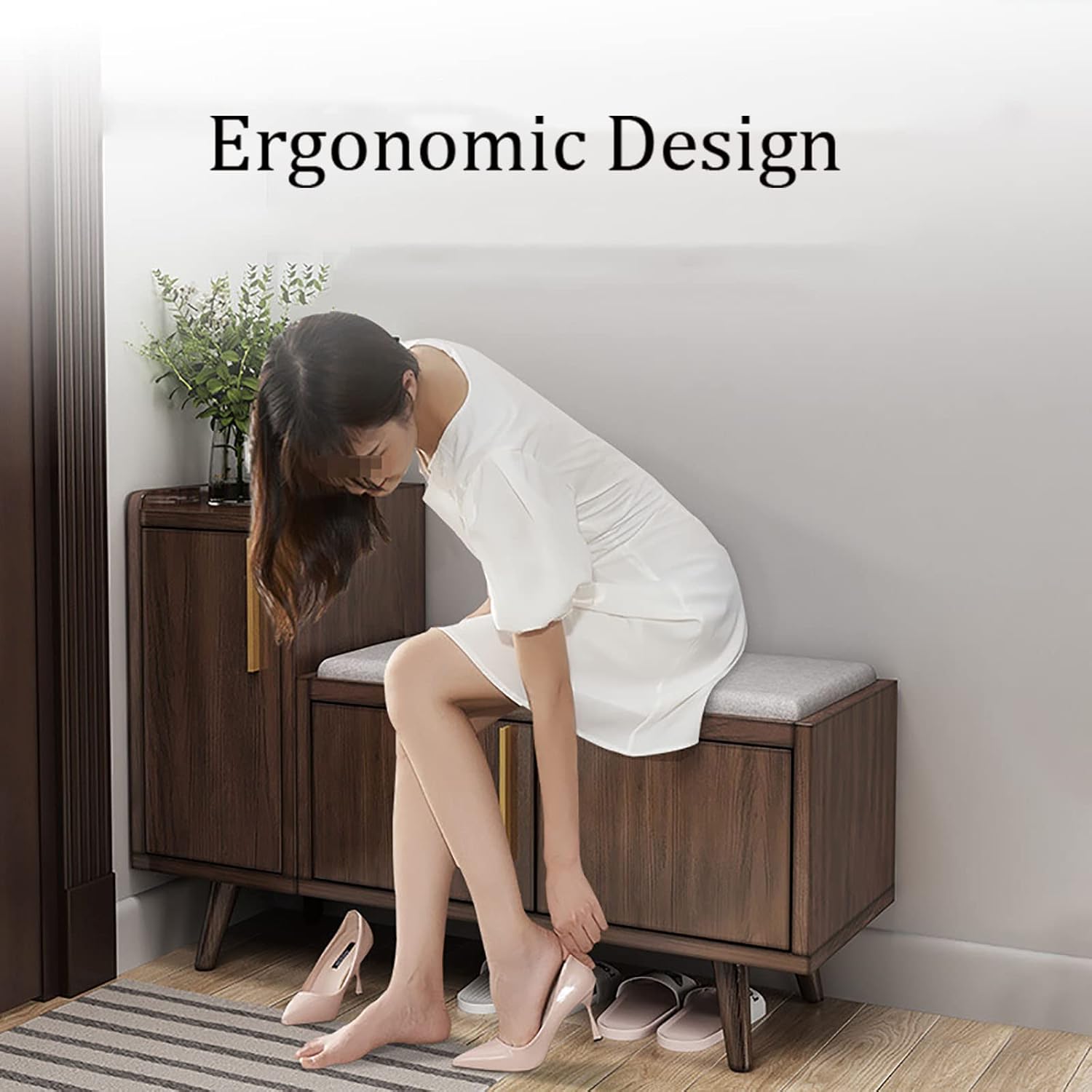 Shoe Storage Cabinet Cabinets Hallway Slim Cupboard Cupboards Hallways Slimline，Wooden Shoe Rack Entryway Bench with Storage Cabinet, 2-Tier Removable Shelf, Cushioned Seat, Stylish Hallway