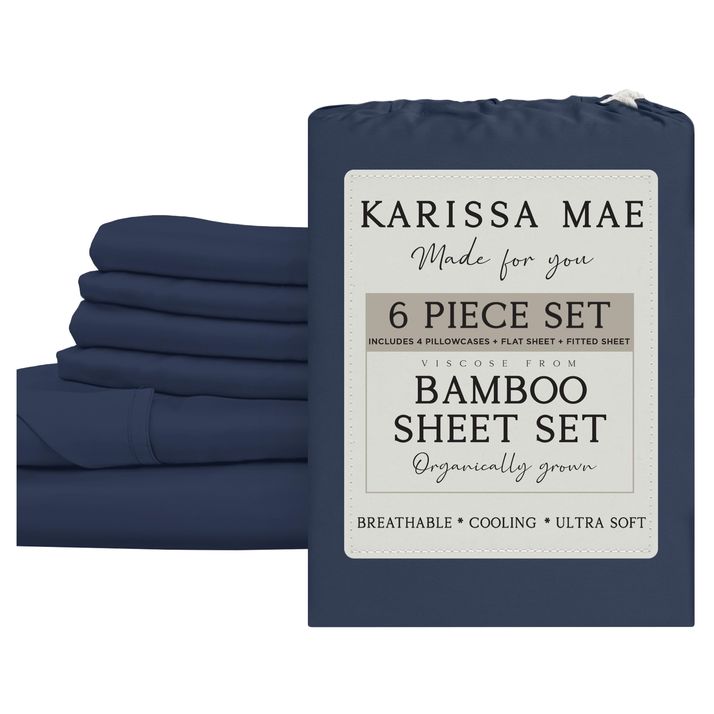 KARISSA MAE 6 Piece Luxury Bamboo Viscose 34" Split Top King Size Sheet Set