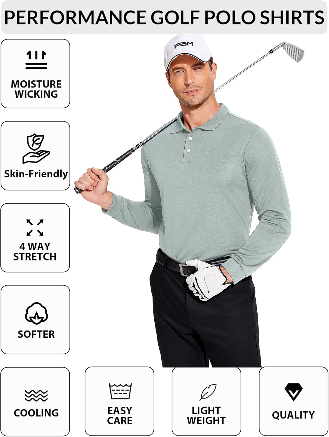 PINSPARK Long Sleeve Polo Shirts for Men Moisture Wicking Golf Shirts Quick Dry Work Hiking Casual Collared Shirt - Image 4