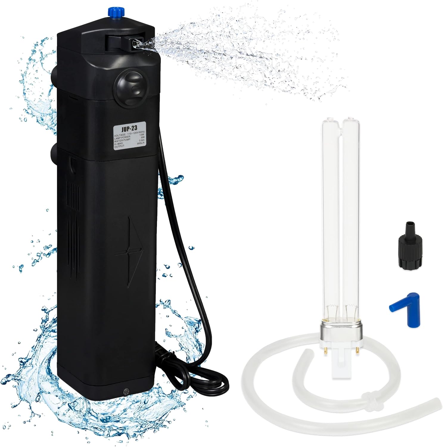 AquaShine JUP-23 Submersible UV Sterilizer for Aquarium - 13W aquarium powerhead with Built in Water and Air Pump - Extra UV Bulb…