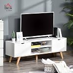 HOMCOM Bois moderne TV Reste avec 2 Cabinet de rangement Stand pour TV jusqu'à 65" pour le bureau de la chambre à coucher salon, Centre de divertissement de stockage, blanc