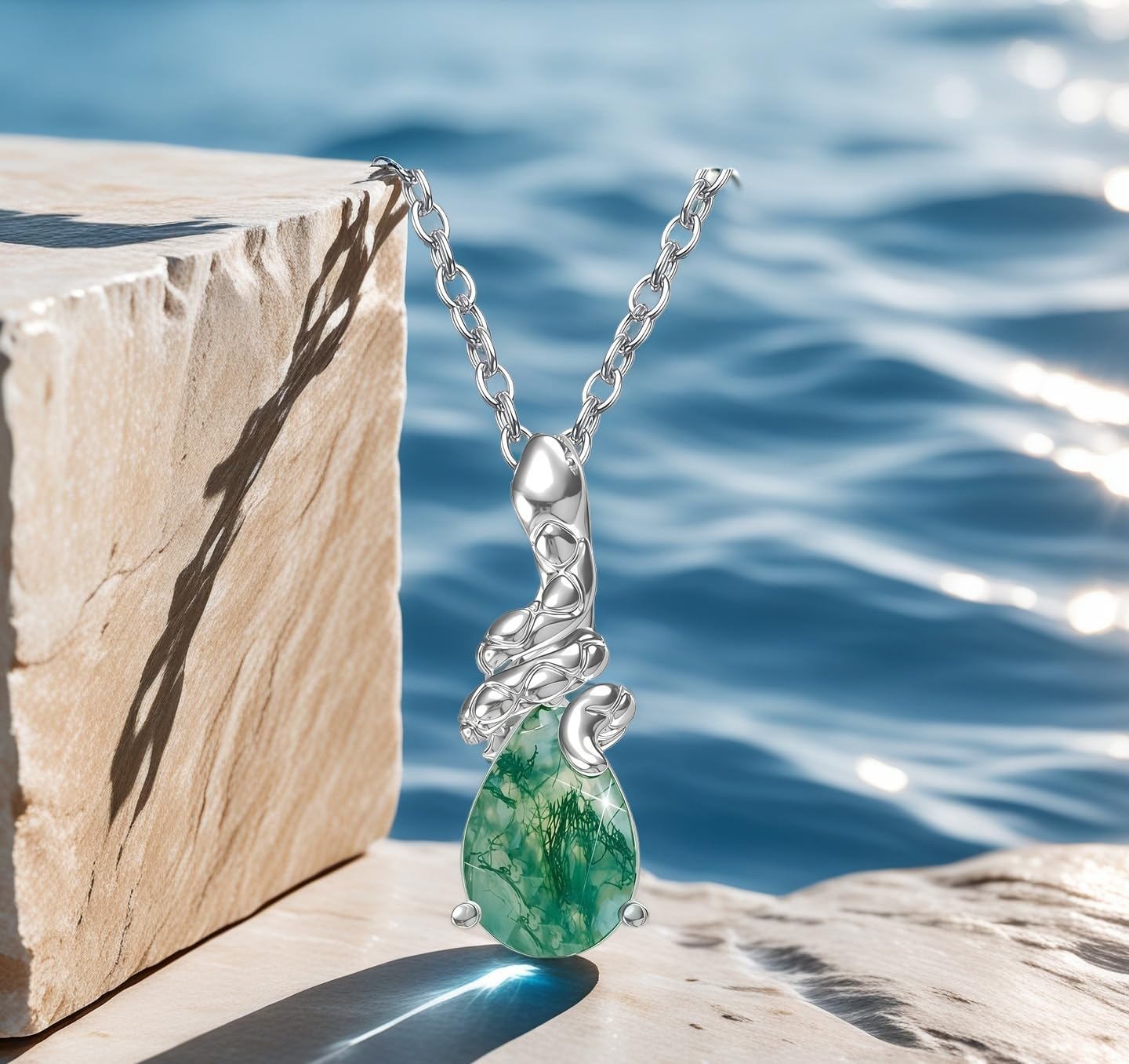 Natural Moss Agate Ring 925 Sterling Silver Pendant Necklace Jewelry for Women Anniversary Valentines Day - Image 4