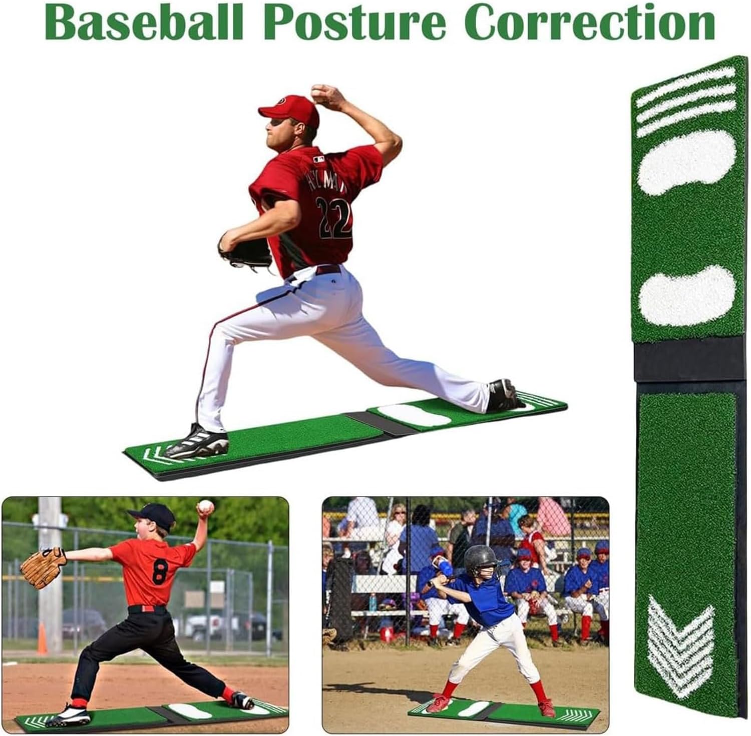 Portable Pitching Mat for Baseball Softball, Non-Slip Practice Mat with Inlaid Rubber Mound, Indoor Outdoor Hitting Training Mat for Pitchers
