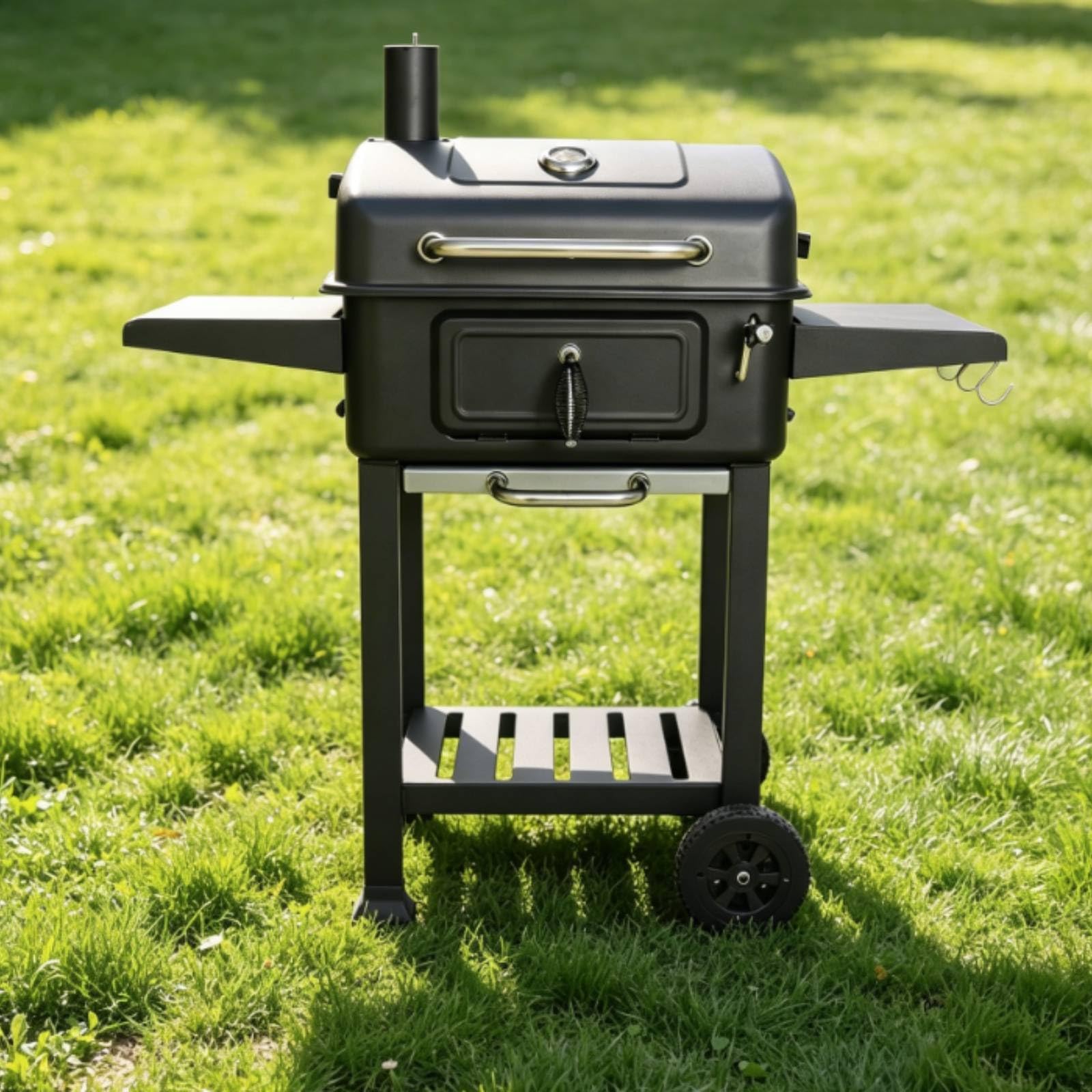 Barbecue con Coperchio Mobile Grill a Carbone con Ruote Ventilazione Regolabile Barbecue Ruote