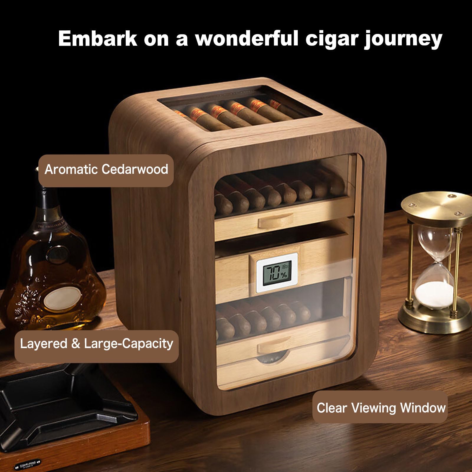 Humidor elettrico per sigari, con umidificatore, può contenere fino a 110 sigari, mantiene la temperatura silenziosa e costante