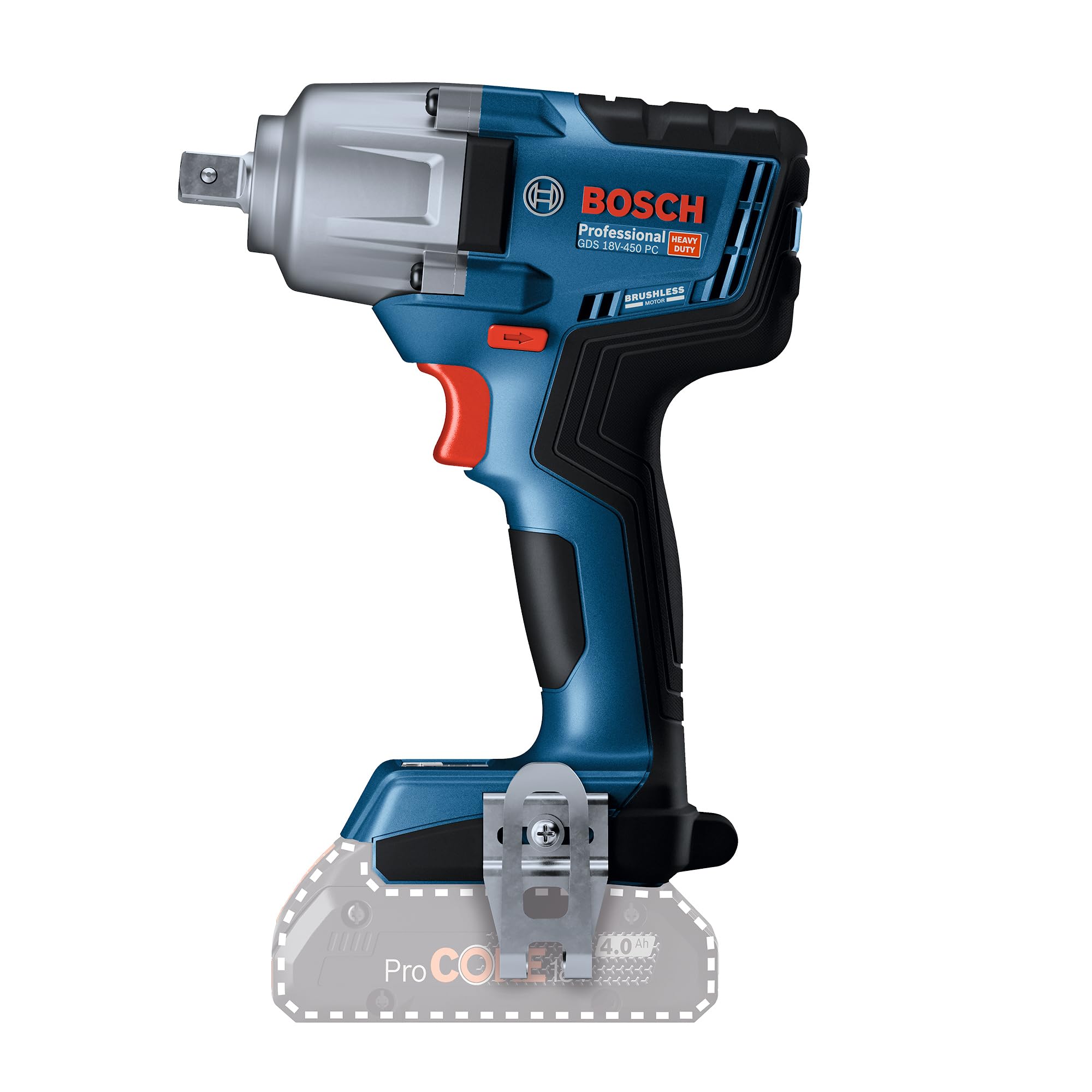 Bosch Professional system 18V: akumulatorowy klucz udarowy GDS 18V-450 PC (moment dokręcania 450 Nm, moment zrywający 800 Nm)