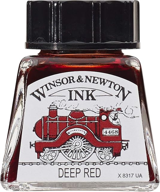 Winsor & Newton 1005227 Drawing Inks - tusz kreślarski dla kaligrafów, ilustratorów, grafików, artystów - wodoodporne kolory, przejrzystość, butelka 14ml - Deep Red