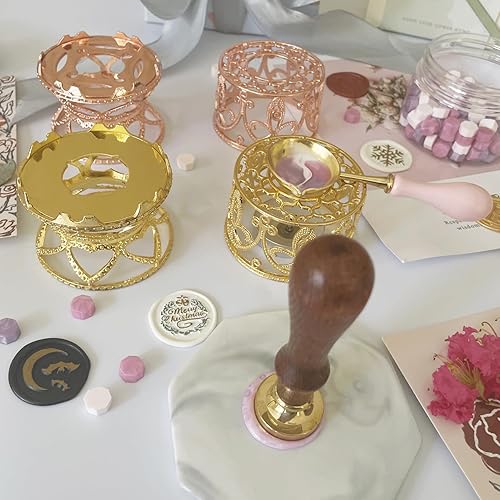Miniatura 6 de Kit de sellado de cera de metal con cuchara y barra de agitación, kit de sellos de cera para derretir varillas de sellado de cera o cuentas de cera