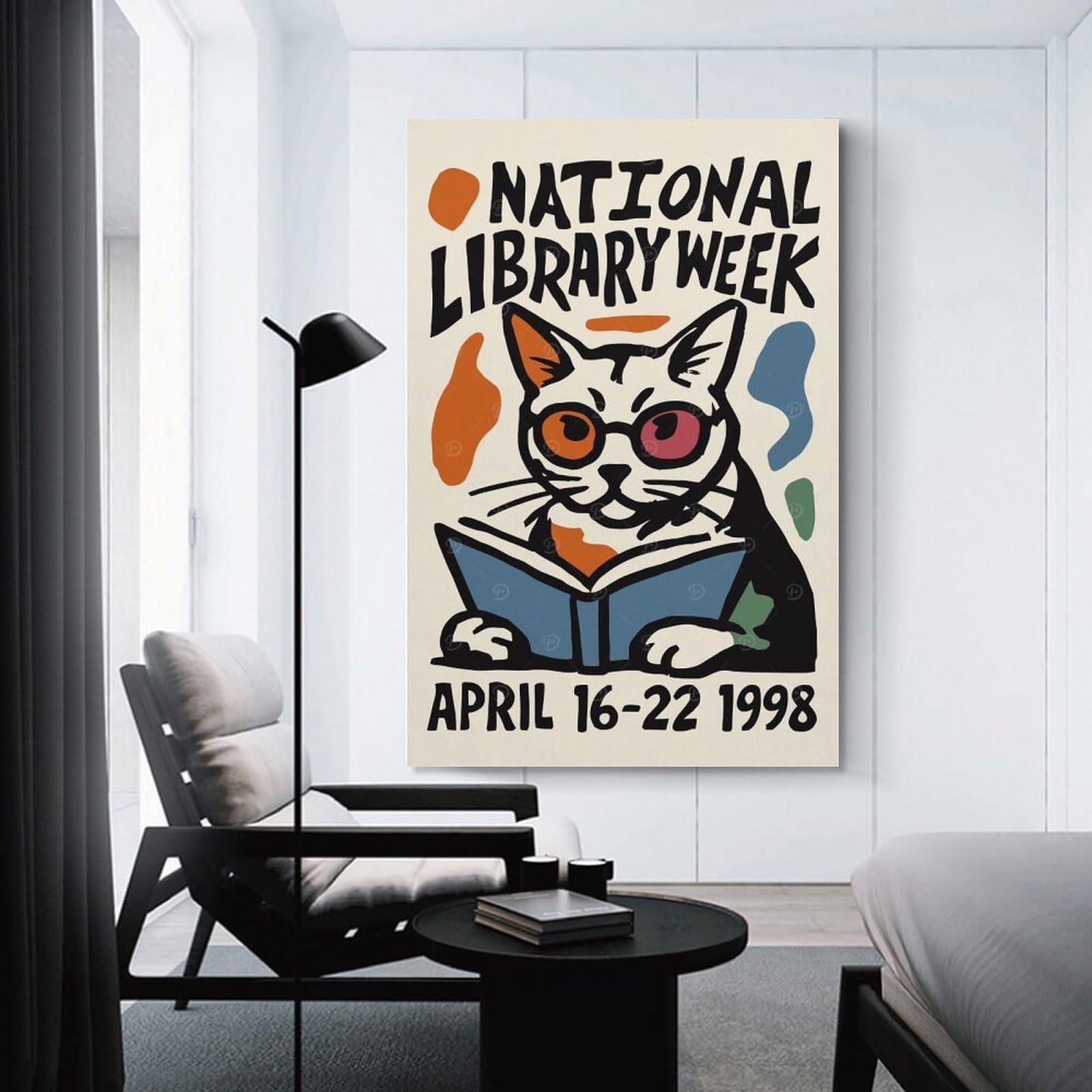 Junmoney National Library Week Cat Canvas Wall Decor 20x30inch(50x75cm), for Workspace Walls, Study Corners Or Bedrooms, Decorative Artwork for Productive Spaces
