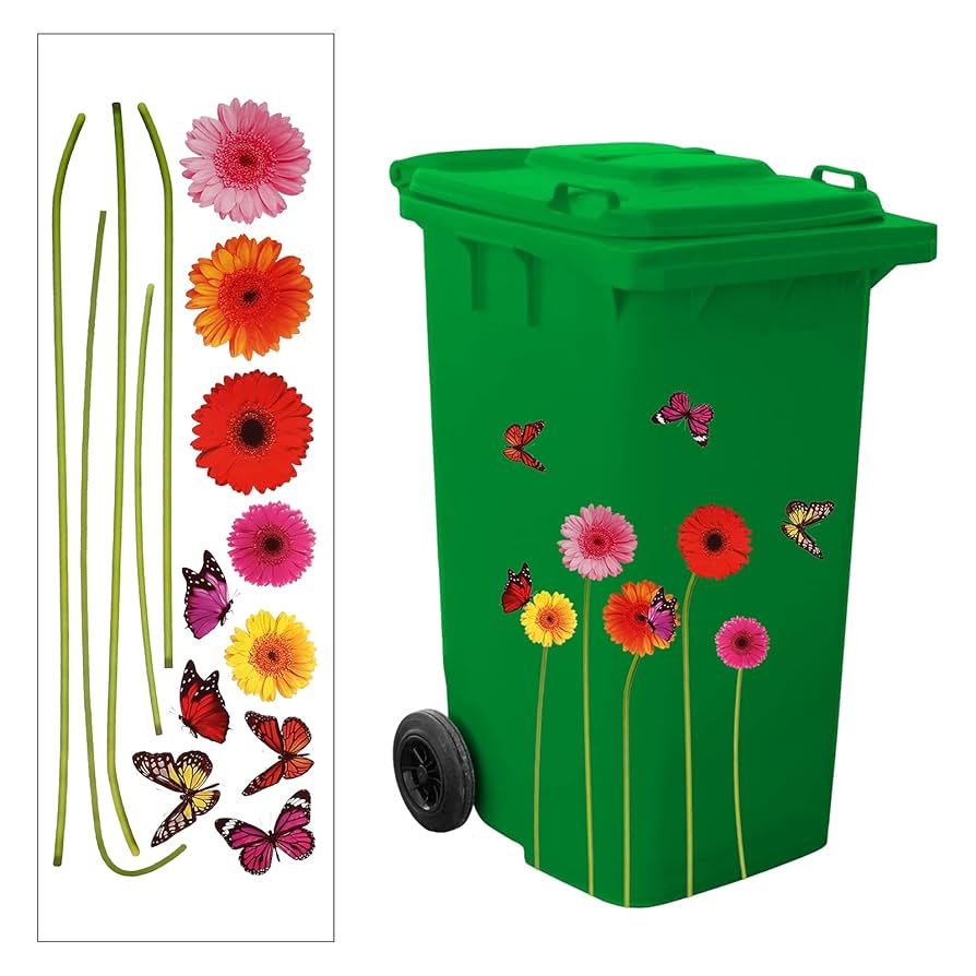 6 Sheets Wheelie Bin Stickers,Daisy Stickers Labels,Flowers