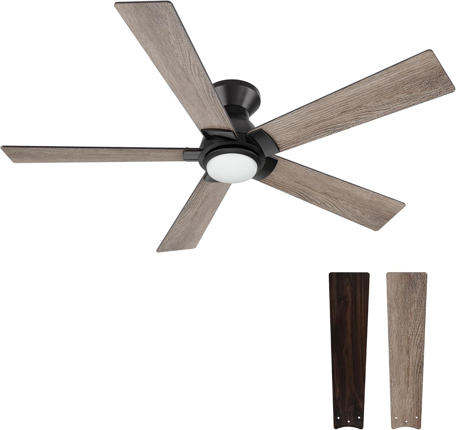 Carro Smart Ceiling Fans with Lights Flush Mount 52”, 3 Light Colors Dimmable, 10 Speeds DC Ceiling Fan with Remote, Outdoor, Compatible with Alexa, Siri & Google Home, Wood & Dark Walnut