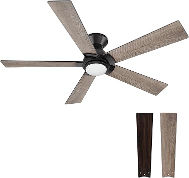 Carro Smart Ceiling Fans with Lights Flush Mount 52, 3 Light Colors Dimmable, 10 Speeds DC Ceiling Fan with Remote, Outdoor, Compatible with Alexa, Siri & Google Home, Wood & Dark Walnut