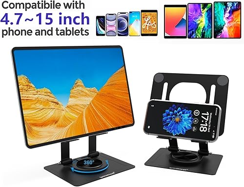 Miniatura 5 de Soporte para tablet para escritorio, con base de metal giratoria de 360, soporte de doble varilla ajustable multiángulo, accesorios de oficina en
