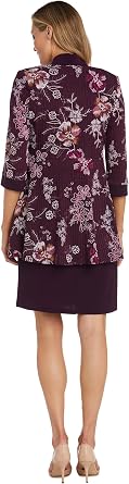 R&M Richards Women's Classic 2-Piece Printed Jacket Dress W/Removable Necklace