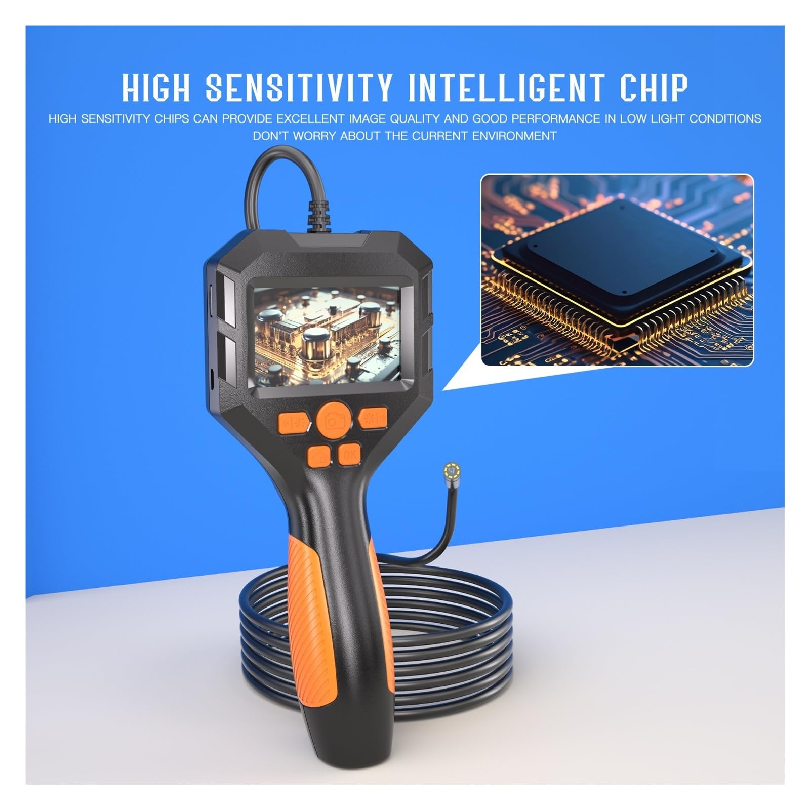 Boroscopio, Cámara endoscópica portátil de 5M 1080P IP67 boroscopio Impermeable Cable rígido inspección alcantarillado tuberías