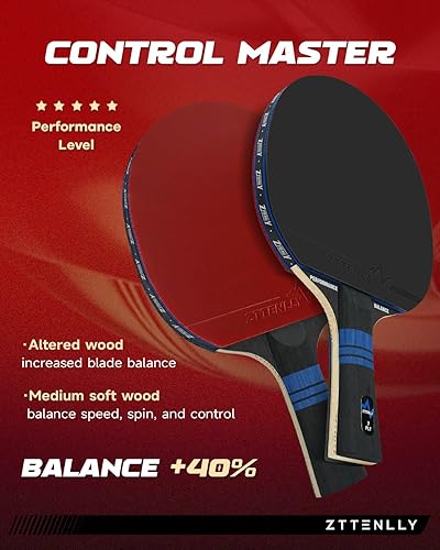 Miniatura 3 de Pala de ping pong con tecnología de carbono  Serie de rendimiento, hoja más fina de 7 capas, velocidad expertabordeequilibrio, funda protectora más