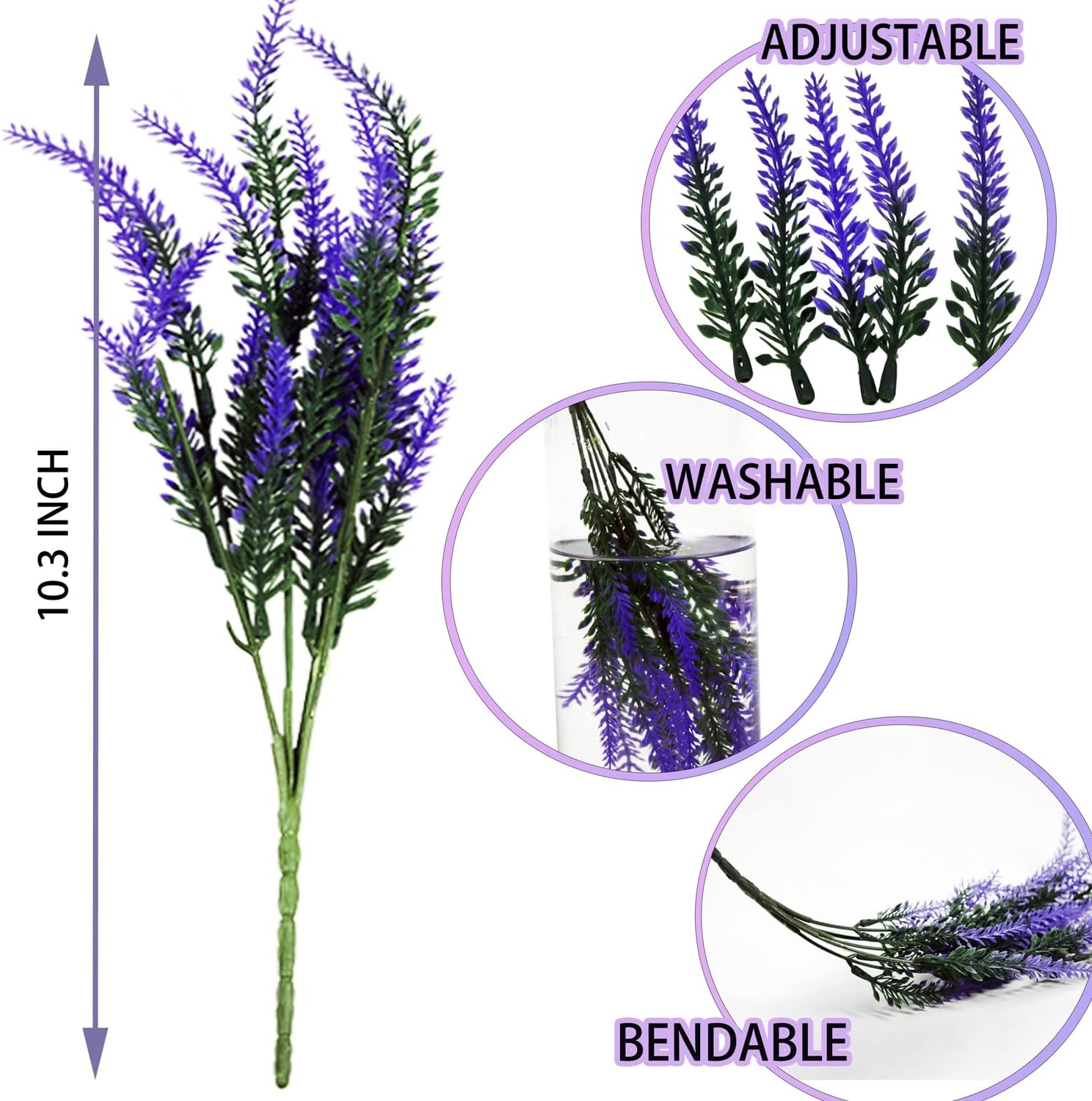 Tinsow Bunches Artificial Lavender Flowers Plastic Lavender Bundle Fake Plants Wedding Bridle Bouquet Indoor Outdoor Home Kitchen Office Table Centerpieces Arrangements Summer Decor (24, Purple)