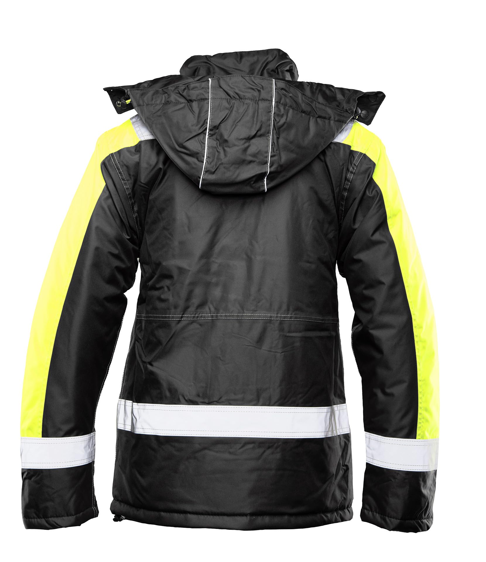 Arbeitsjacke Herren Winter wasserdicht warm gefüttert – reflektierende Warnschutzjacke mit Kapuze – robuste Winterarbeitsjacke Männer für Arbeit Baustelle Lager - mit vielen Taschen & Reißverschluss