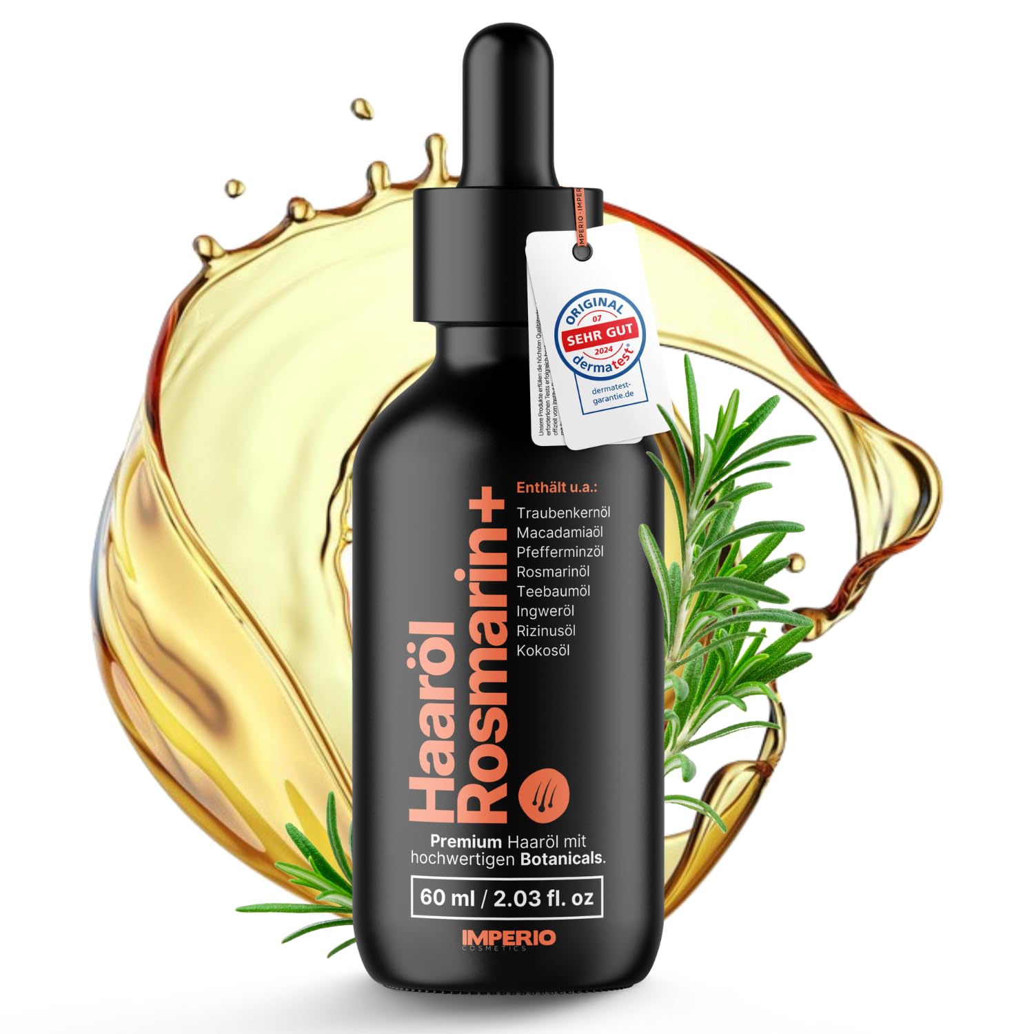 IMPERIO Haaröl Rosmarin+ gegen Haarausfall - 60ml - Premium Rosmarinöl Haare & weitere hochwertige Öle zur Anregung des Haarwachstums für Kopfhaut & Bart - 100% natürliche Haarpflege - ohne Zusätze