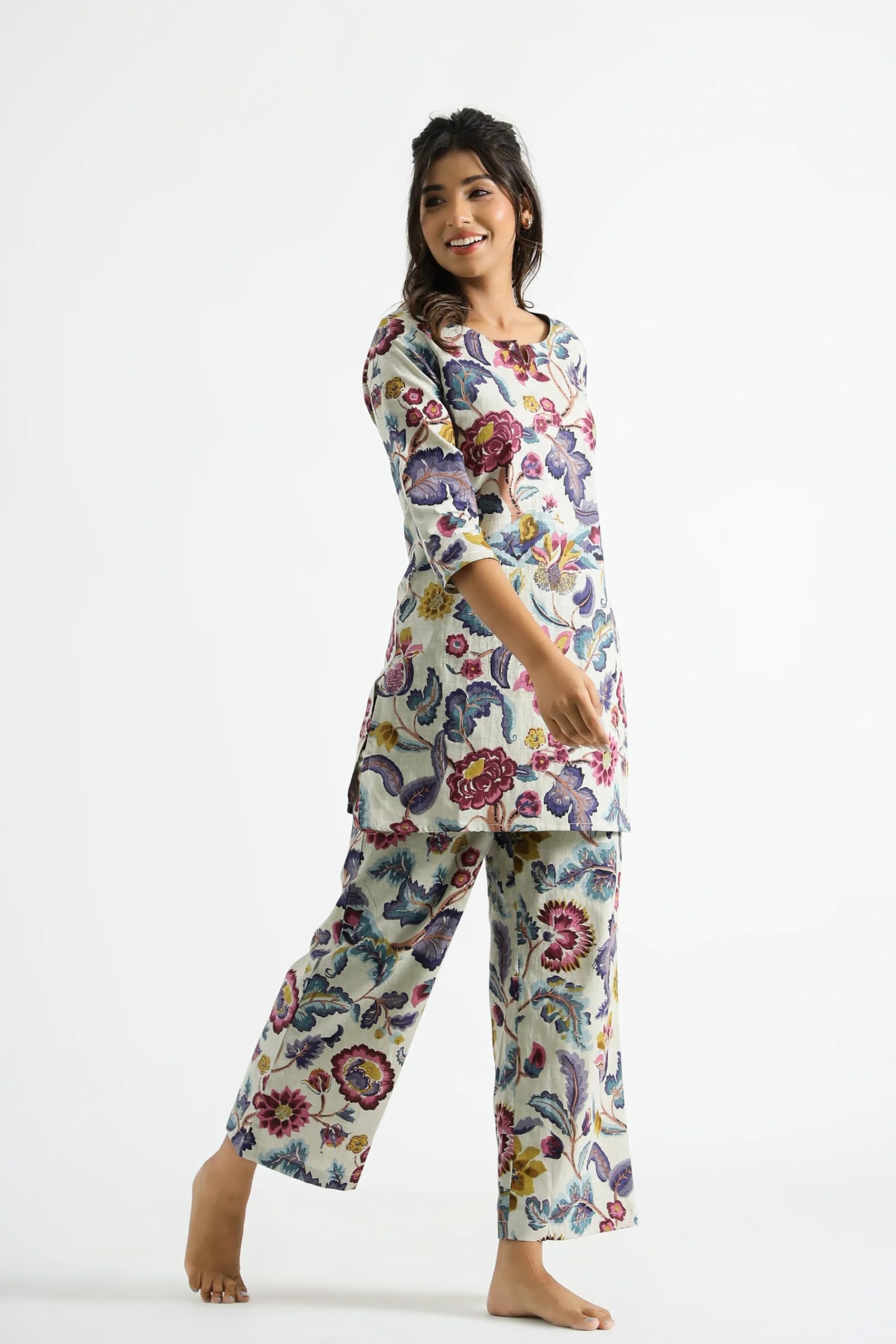 Toochki Women's Rayon Dress Set Top Above Knee | Bottom  Full Length Toochki254-Drn/2Xl_Multicolour