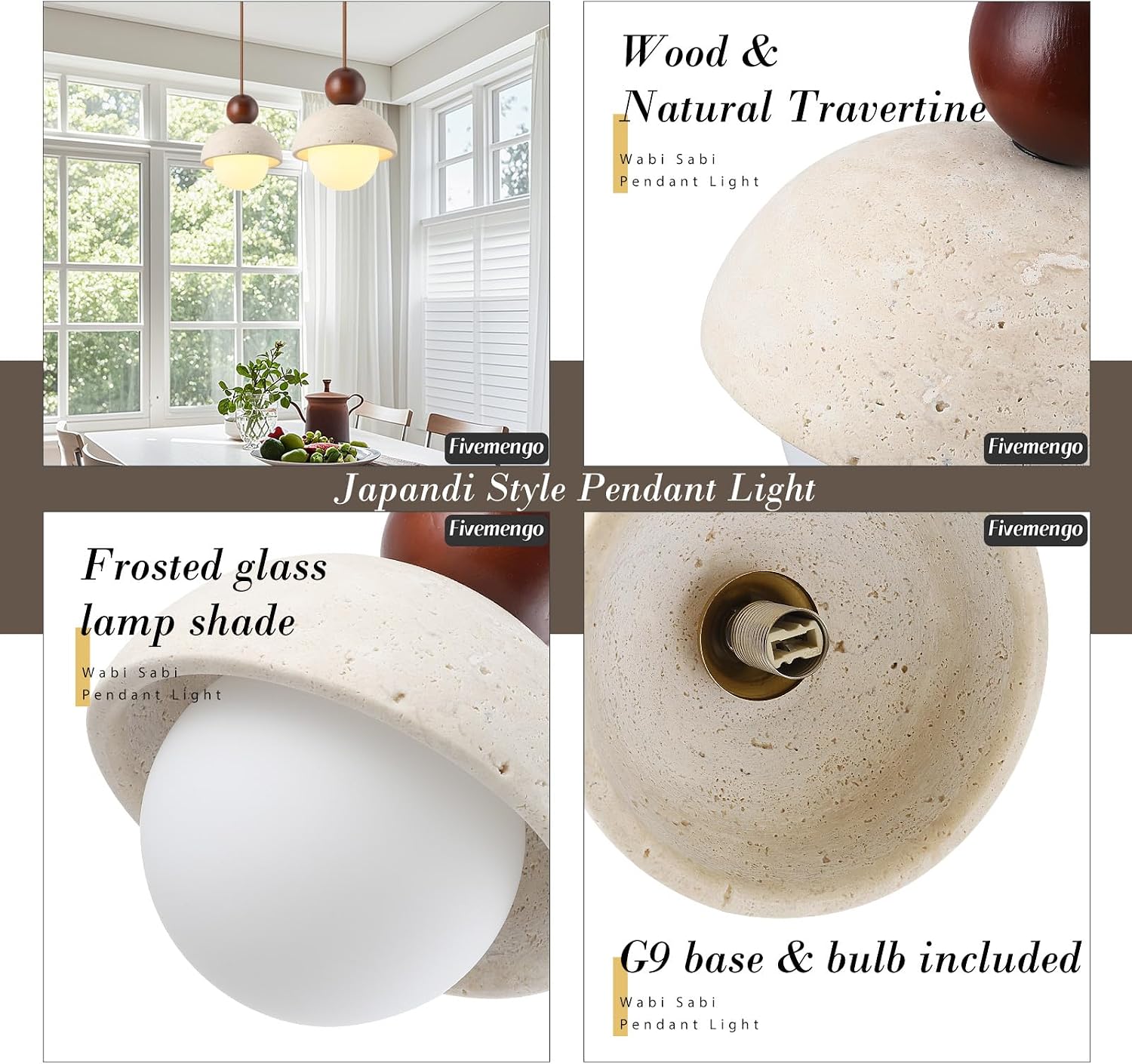 Natural Travertine Stone Pendant Light 5.9in Small Mini Wabi Sabi Japandi Japanese Nordic Hanging Lamp Pendant Lighting Fixture for Dining Room Bedroom Corner 3 Packs (Bulb Included)