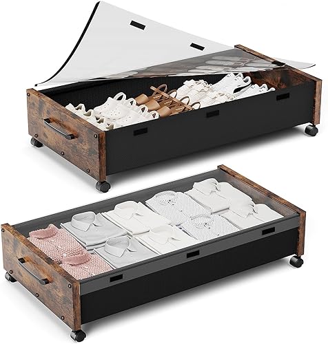Almacenamiento debajo de la cama con ruedas, cajones de almacenamiento rodantes debajo de la cama, almacenamiento de madera debajo de la cama con