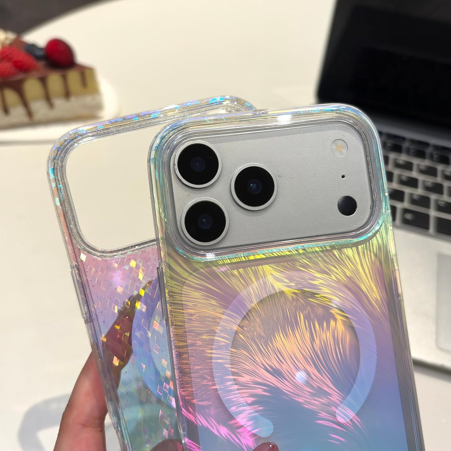 for iPhone 17 Pro Max Case [Compatible with Magsafe] - Cute Rainbow Aesthetic Sparkle Bling Phone Case - Strong Magnetic Pearlescent Protective Cover, Clear Geometry - Image 4