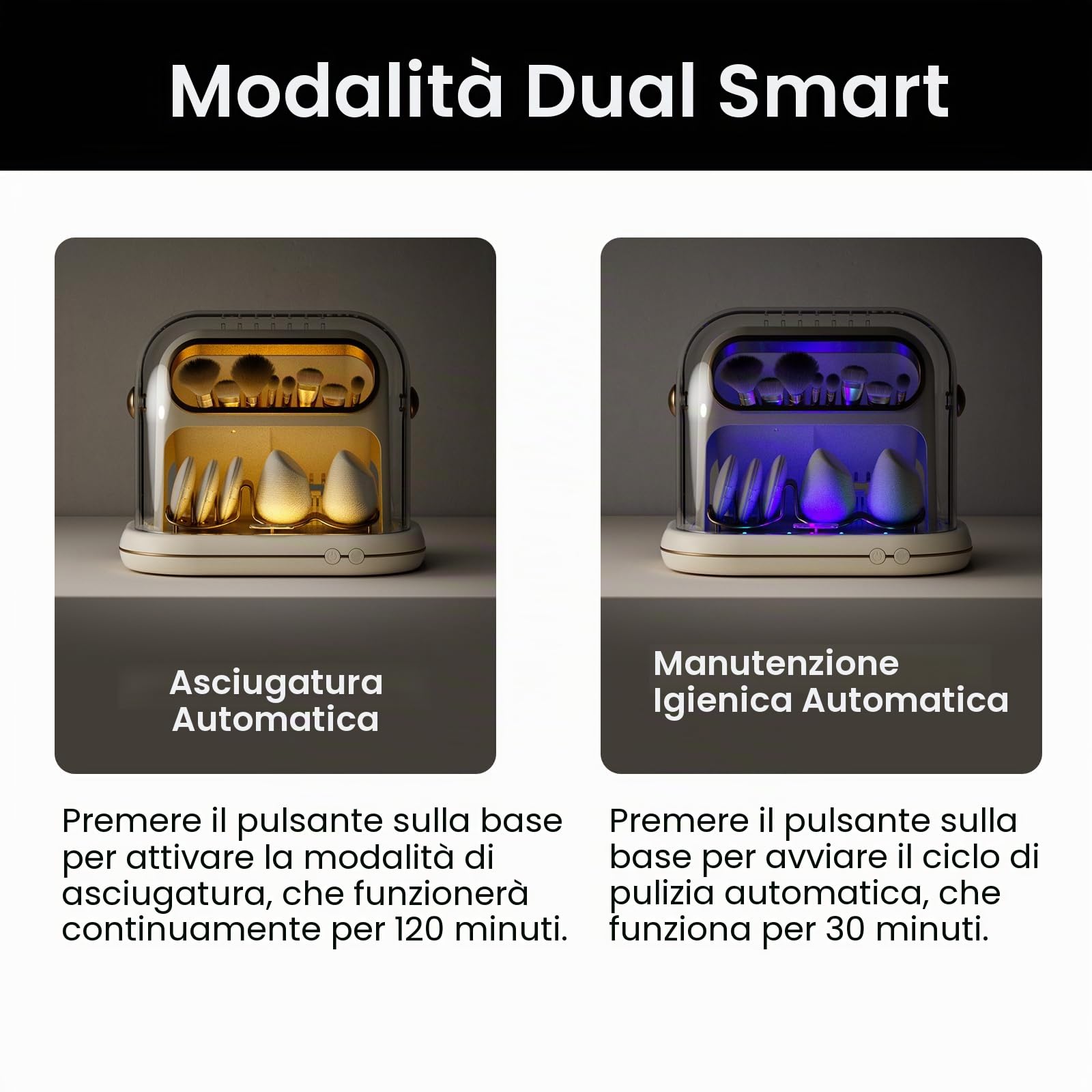 Essiccatore Elettrico per Pennelli da Trucco, 3 In 1, Asciugatura Automatica per Pennelli da Trucco, con Coperchio, Strumento di Pulizia a Tempo per la Maggior Parte dei Pennelli e delle Spugne